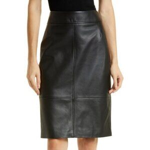 HUGO BOSS Leather Pencil Skirt 6 SELRITA Black Slim Fit Knee Length Classy Edgy